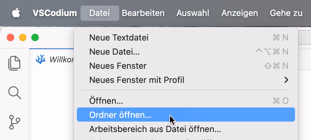 VSCodium Ordner öffnen